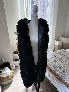 Boohoo Black Faux Fur Long Vest